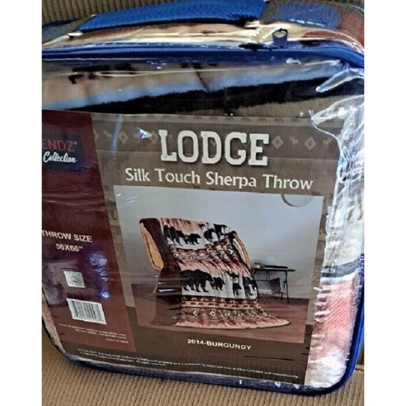 New Burgundy Red Lodge Plush Fleece Throw Gift Blanket Sherpa Bear Moose Outdoor - Picture 5 of 5